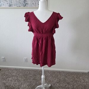 Women’s Ruffled V-Neck Dress in Berry